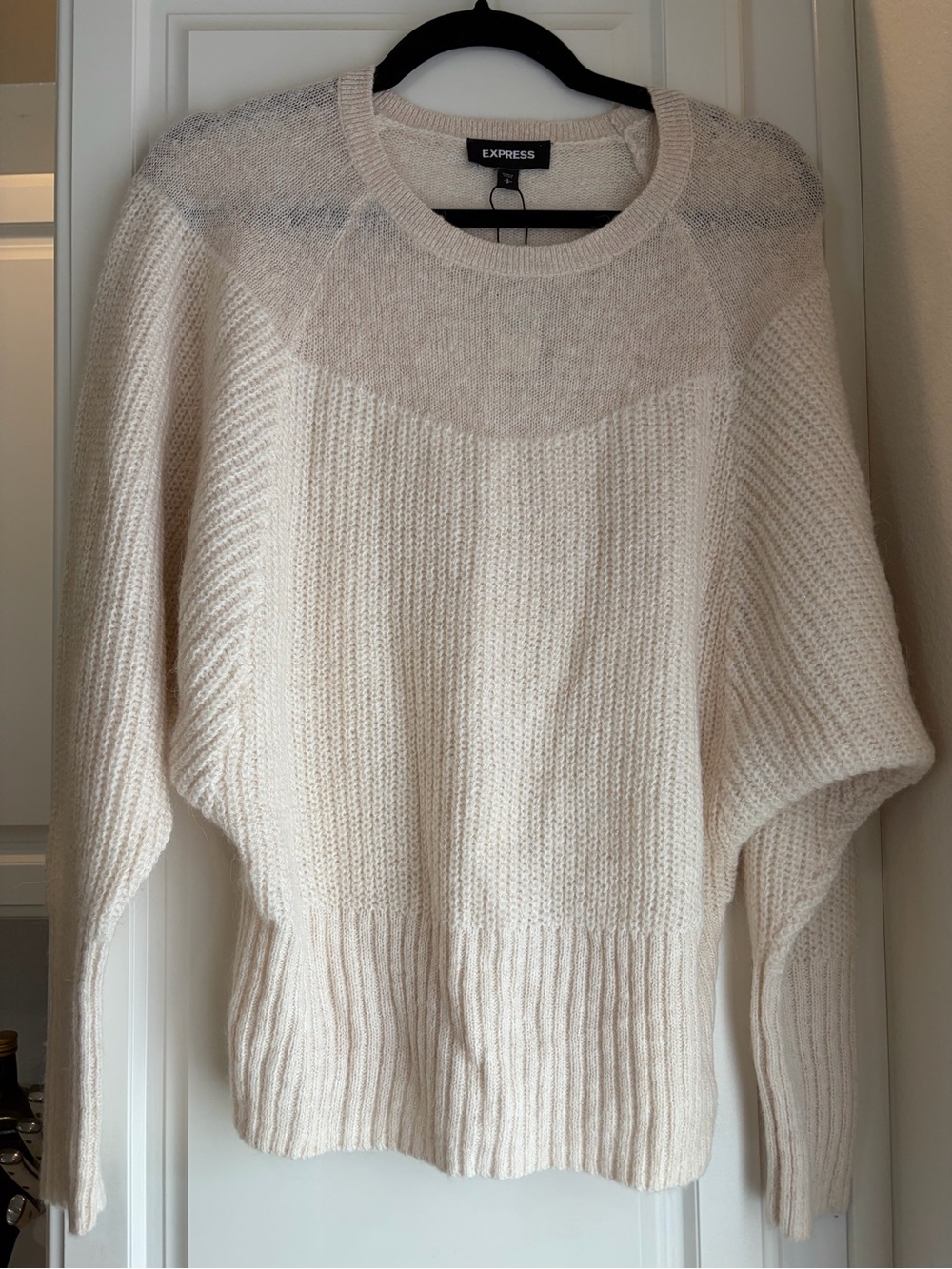 Express Cream Ribbed Crewneck Sweater